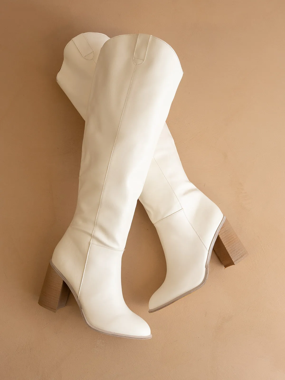 The Stephanie | White  Knee-High Boots