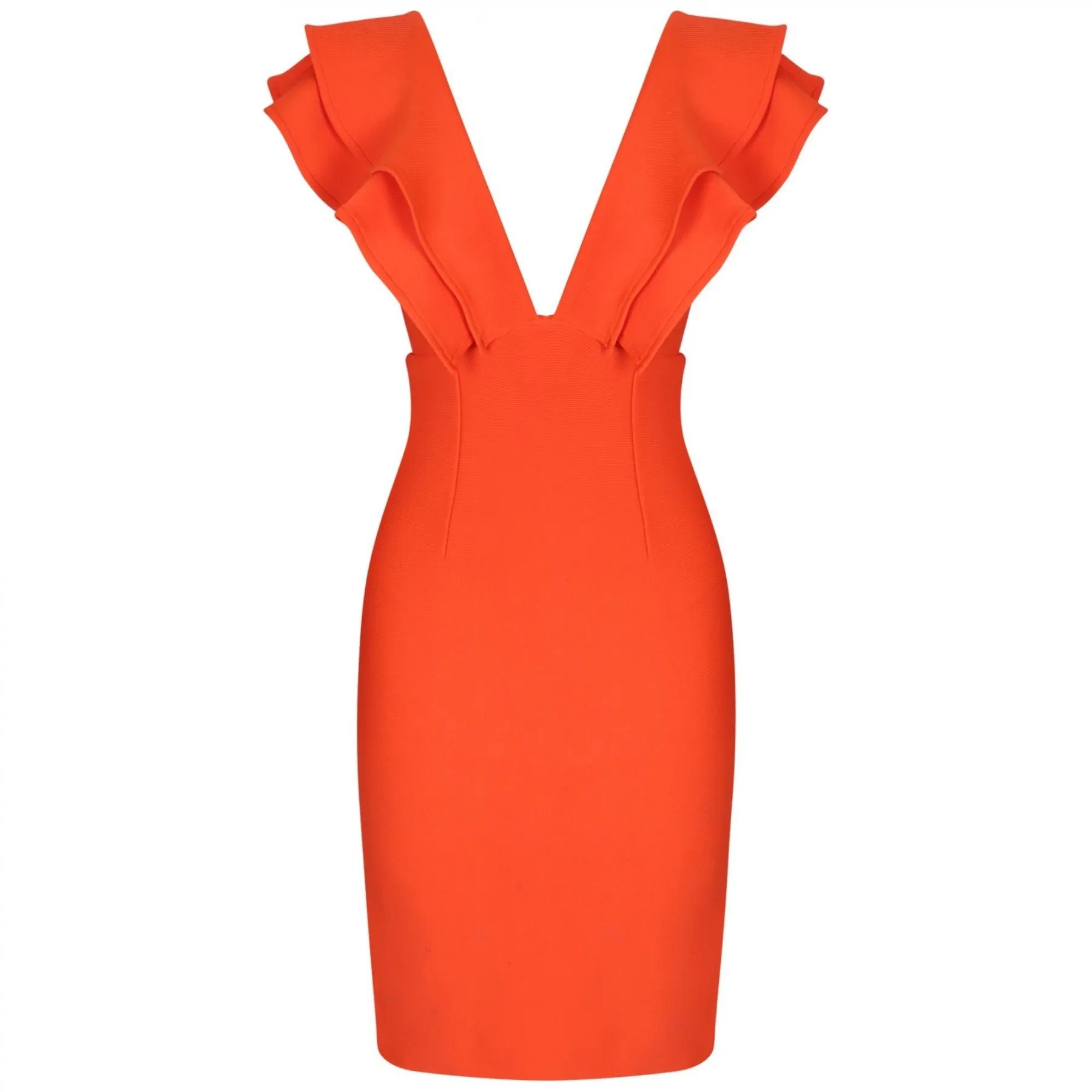 V Neck Sleeveless Frill Over Knee Bandage Dress PM19225