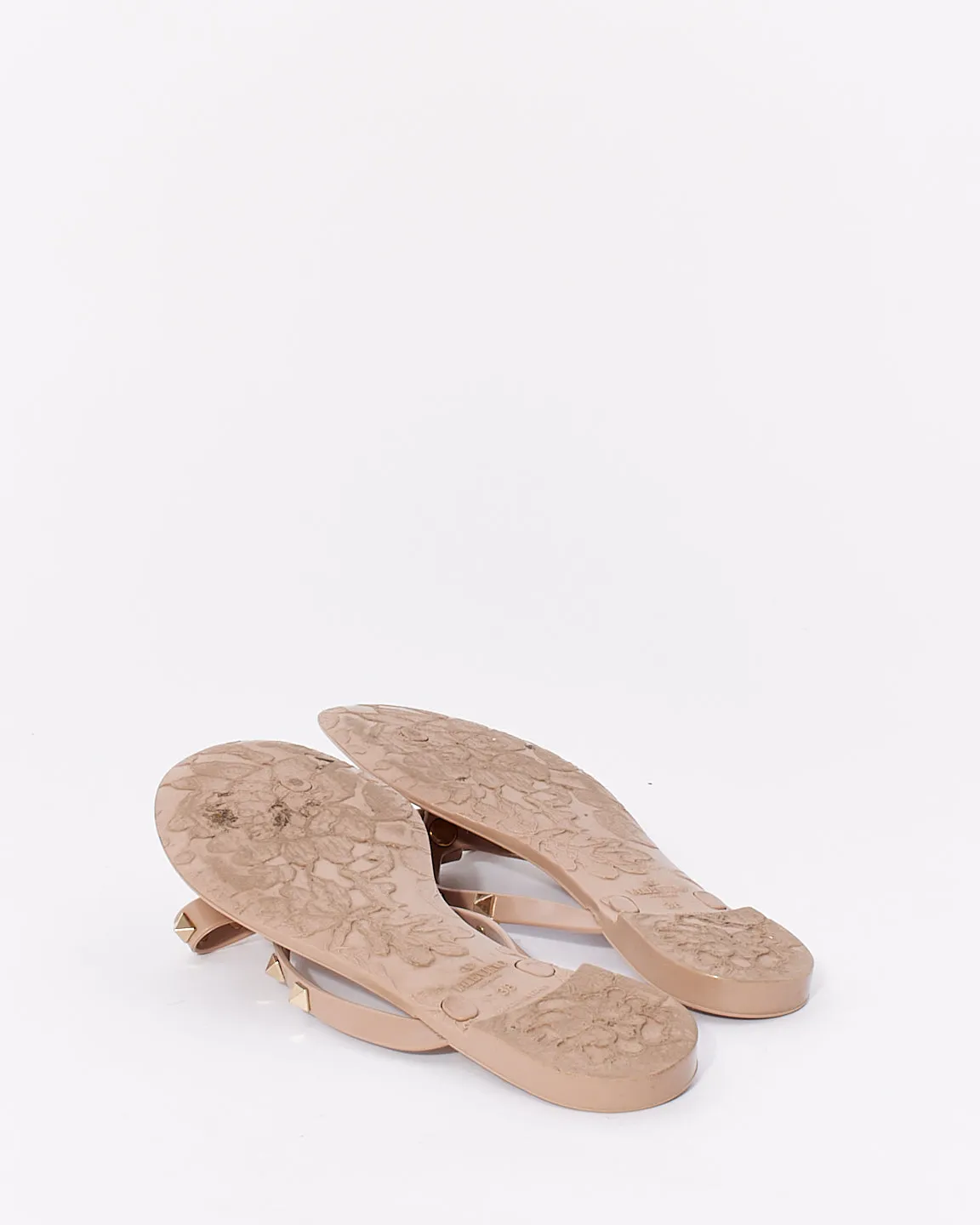Valentino Beige PVC Jelly Rockstud Thong Sandals - 38