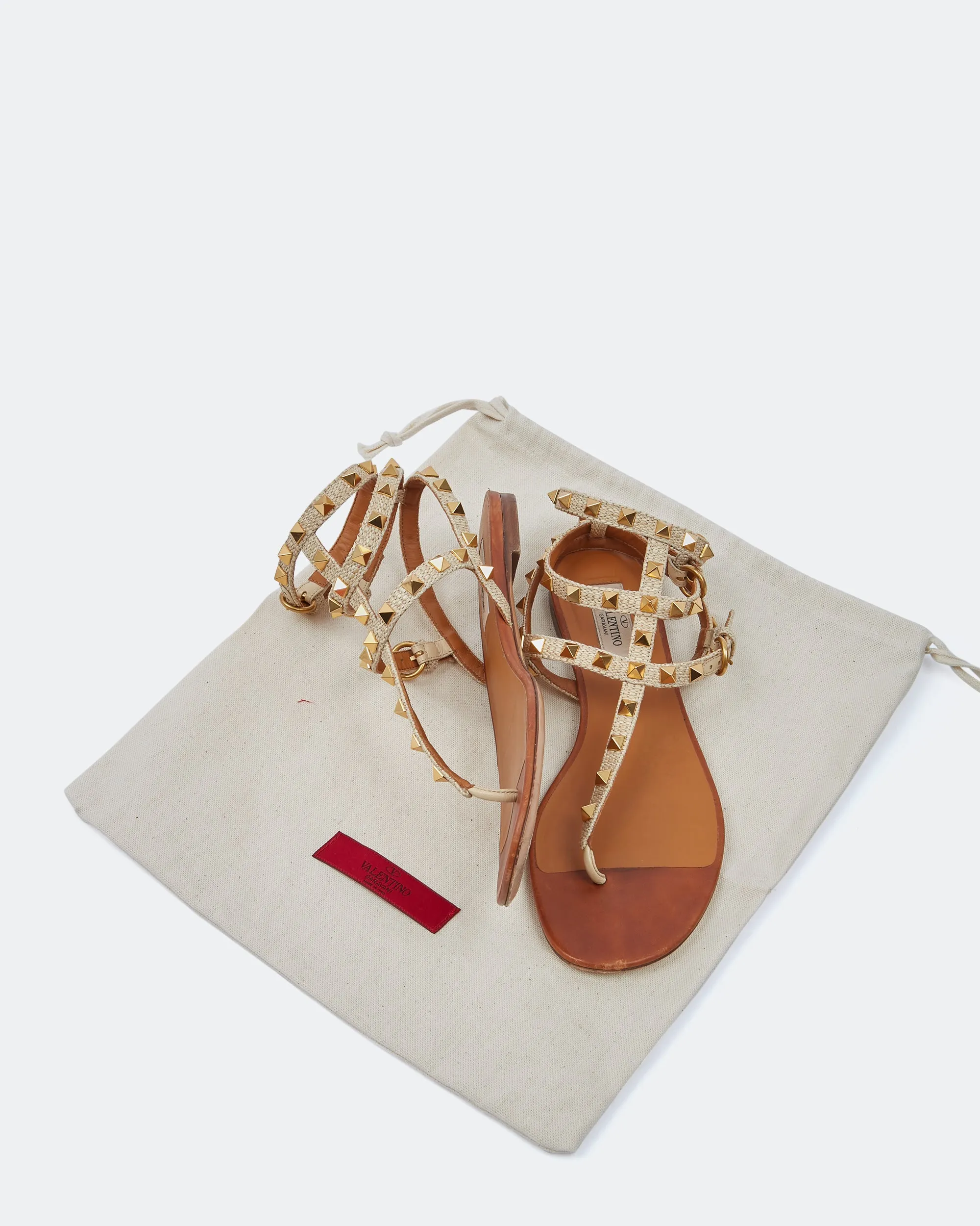 Valentino Gold Rasta Rockstud Sandals - 38.5