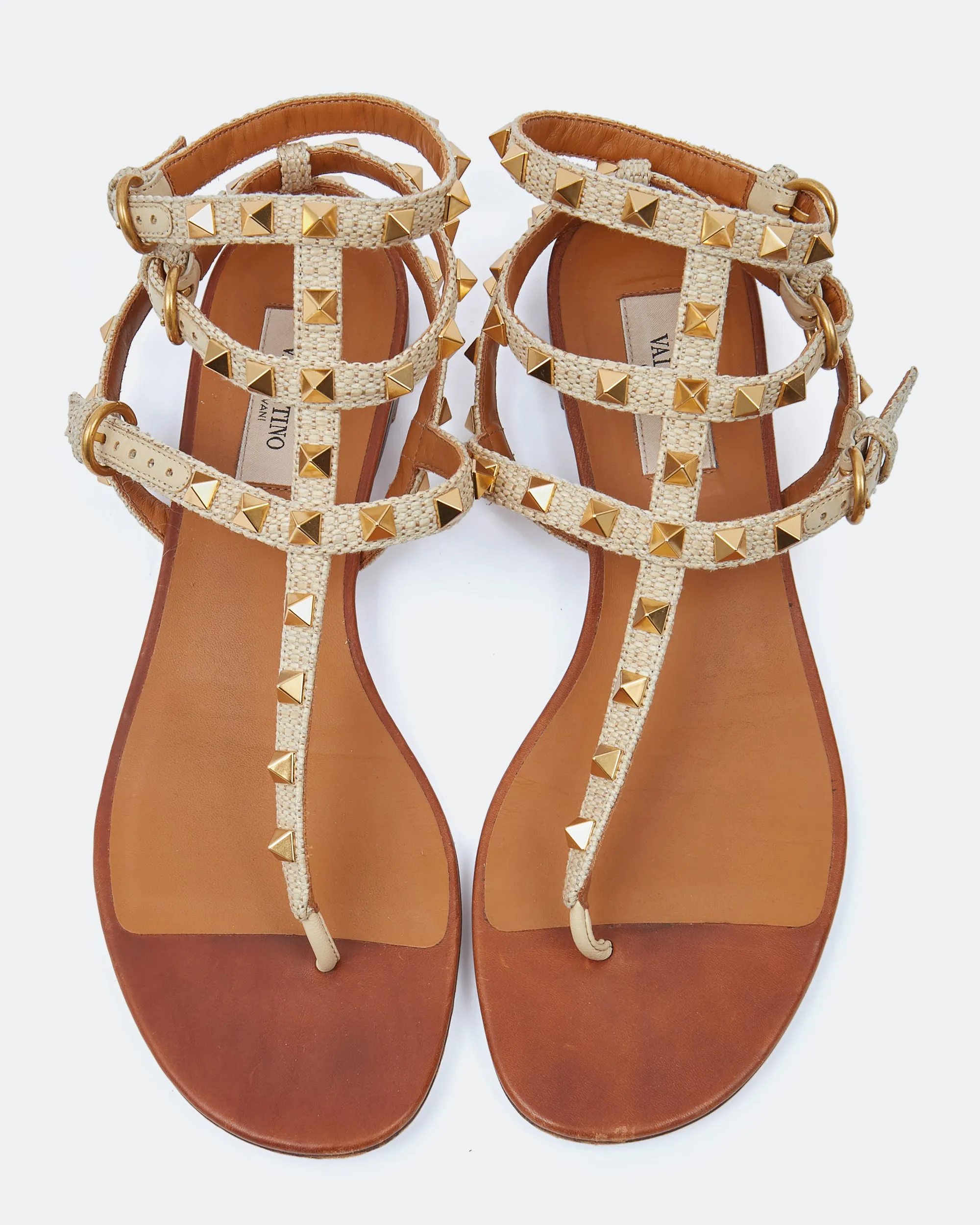 Valentino Gold Rasta Rockstud Sandals - 38.5