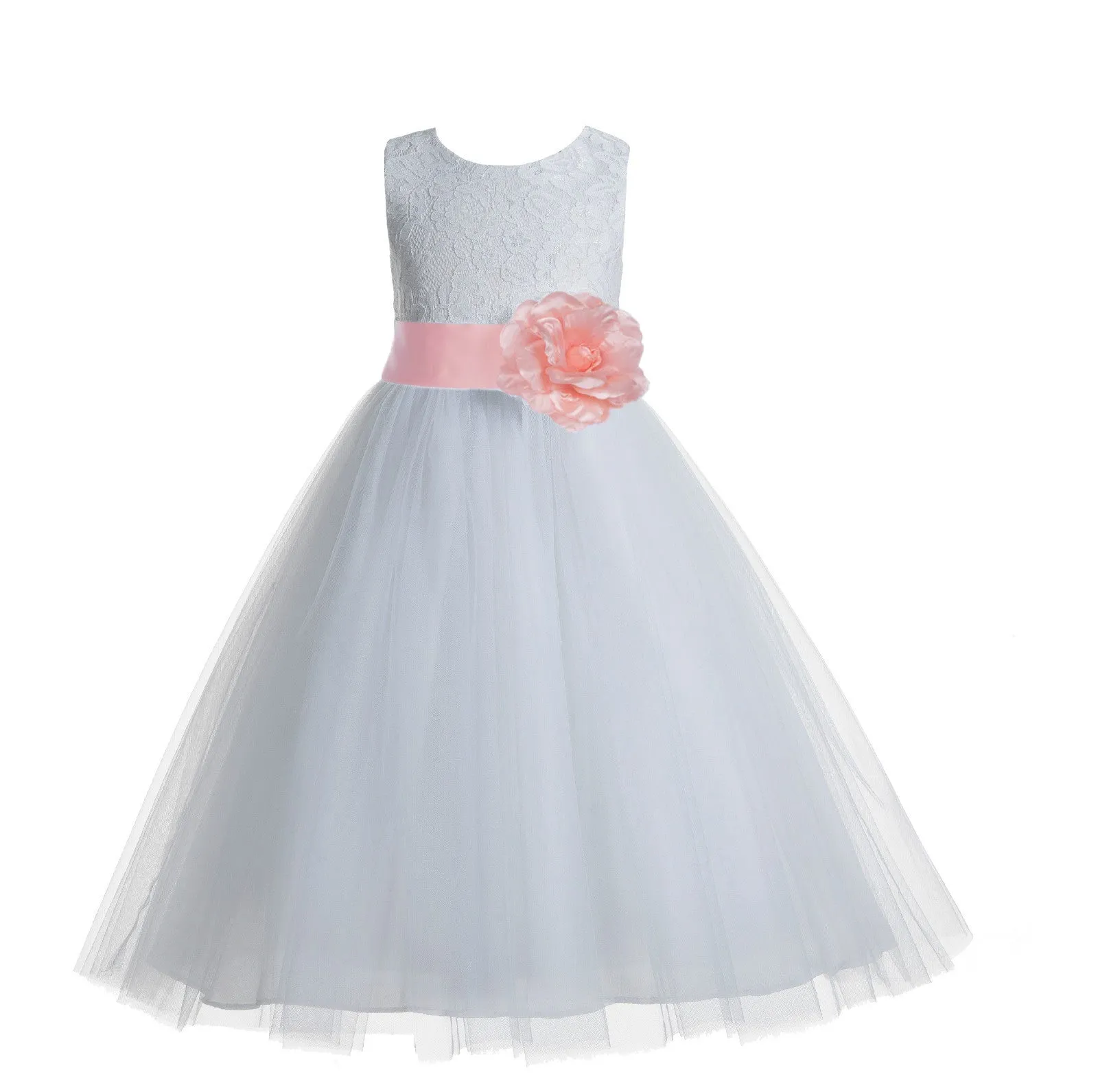 White Floral Lace Heart Cutout Flower Girl Dress Communion Baptism Junior Bridesmaid Dress 172T(5)