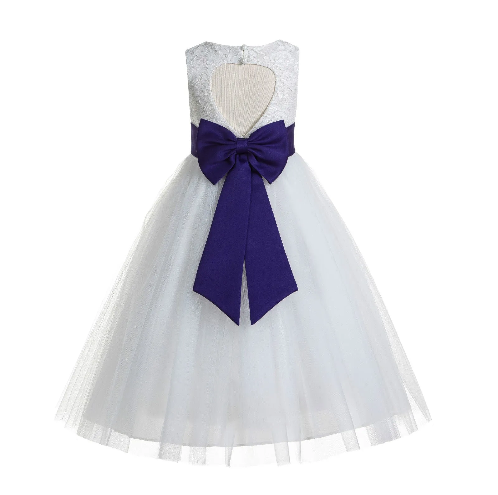 White Floral Lace Heart Cutout Flower Girl Dress Communion Baptism Junior Bridesmaid Dress 172T(5)