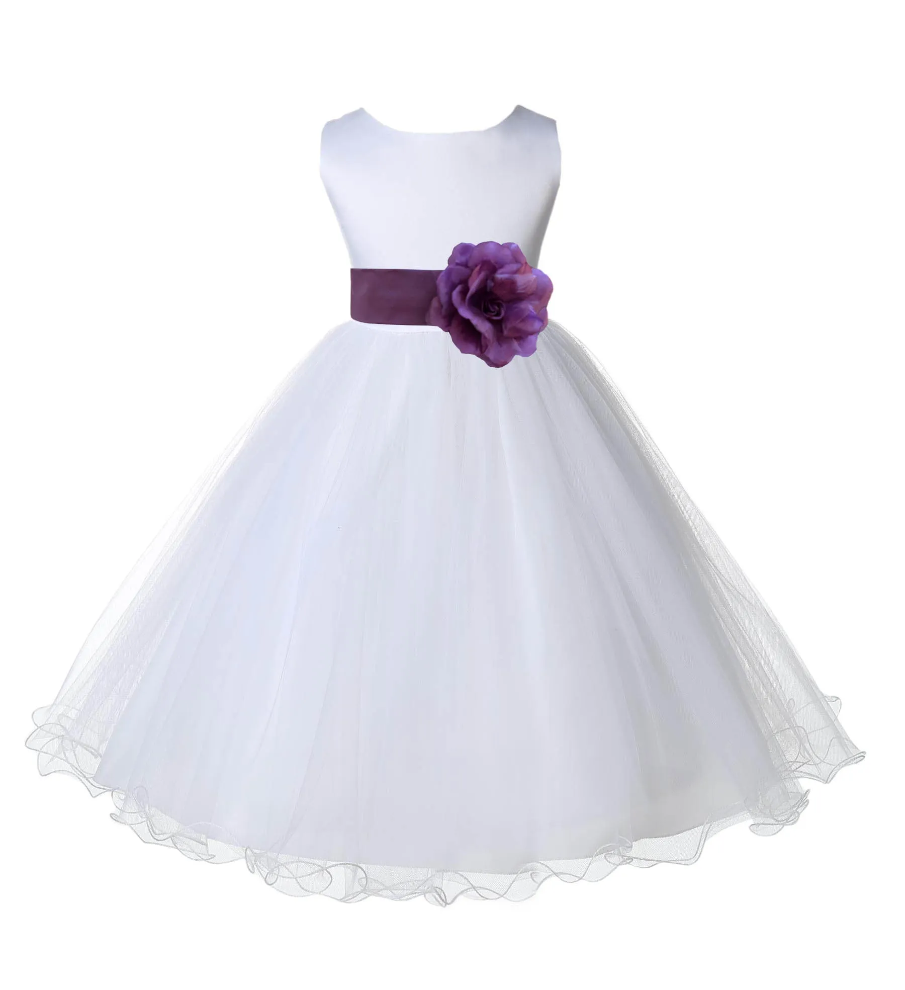 White Formal Wedding Pageant Special Occasions Rattail Edge Tulle Flower Girl Dress 829S(2)