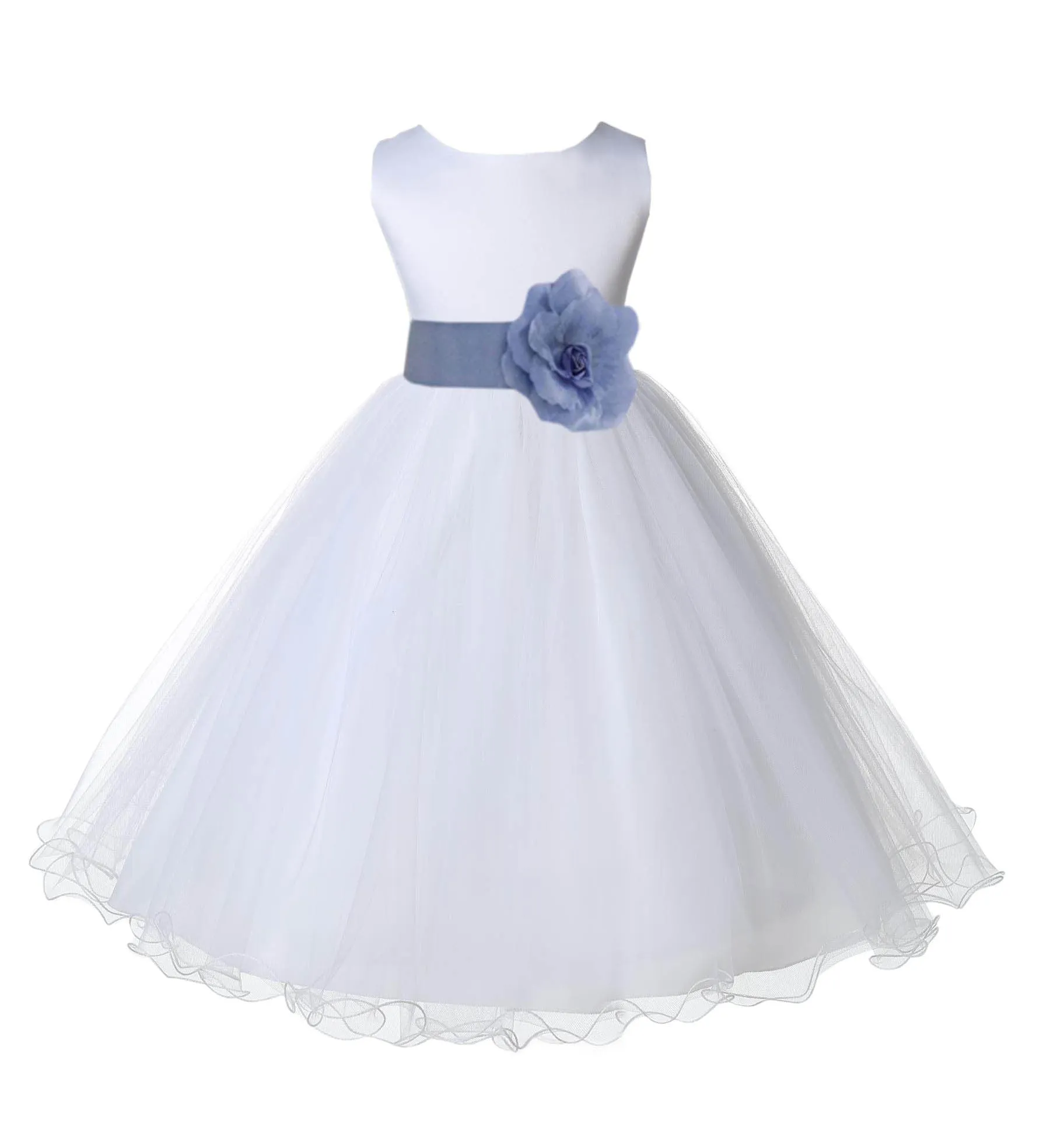 White Formal Wedding Pageant Special Occasions Rattail Edge Tulle Flower Girl Dress 829T(3)
