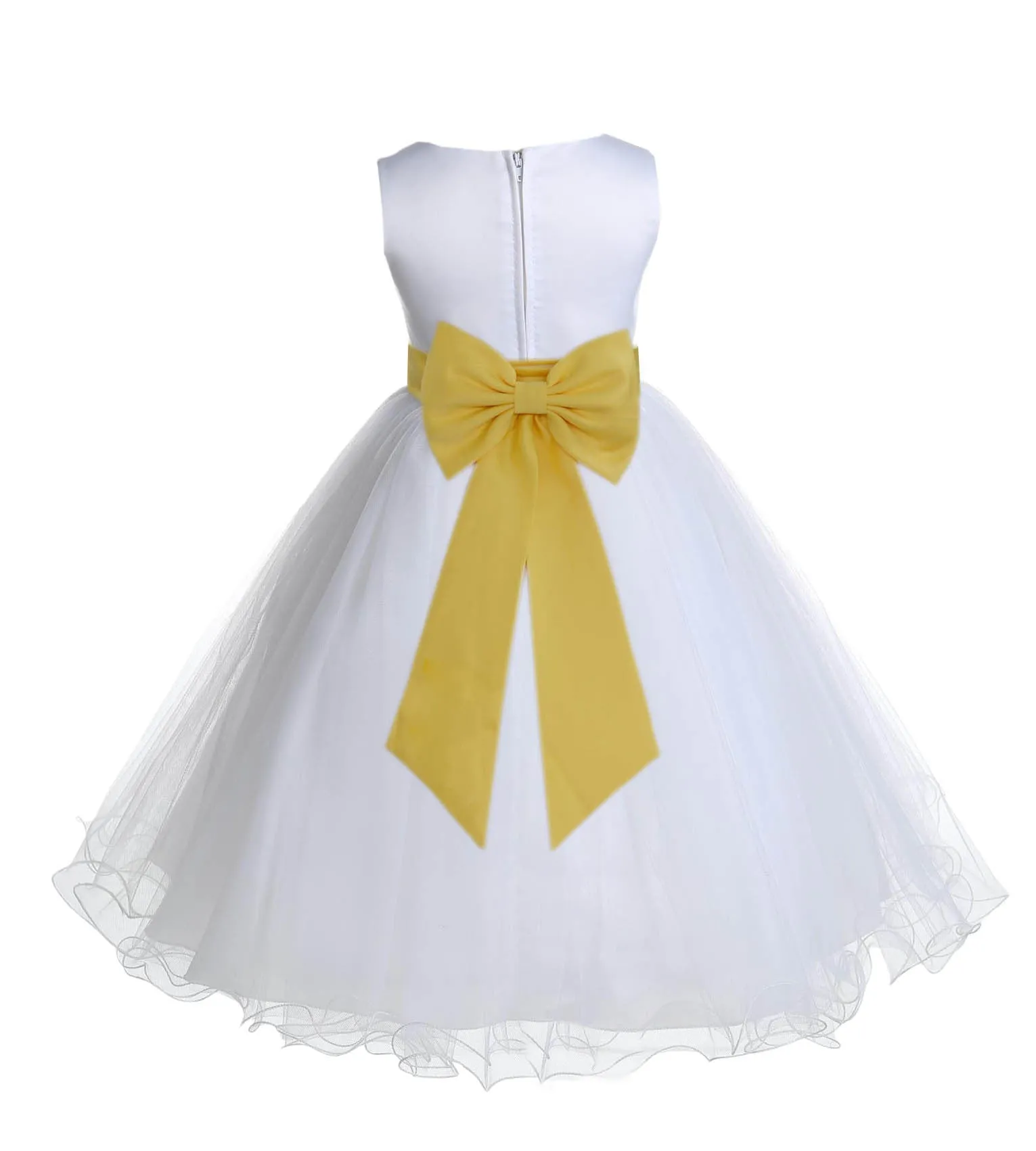 White Formal Wedding Pageant Special Occasions Rattail Edge Tulle Flower Girl Dress 829T(3)