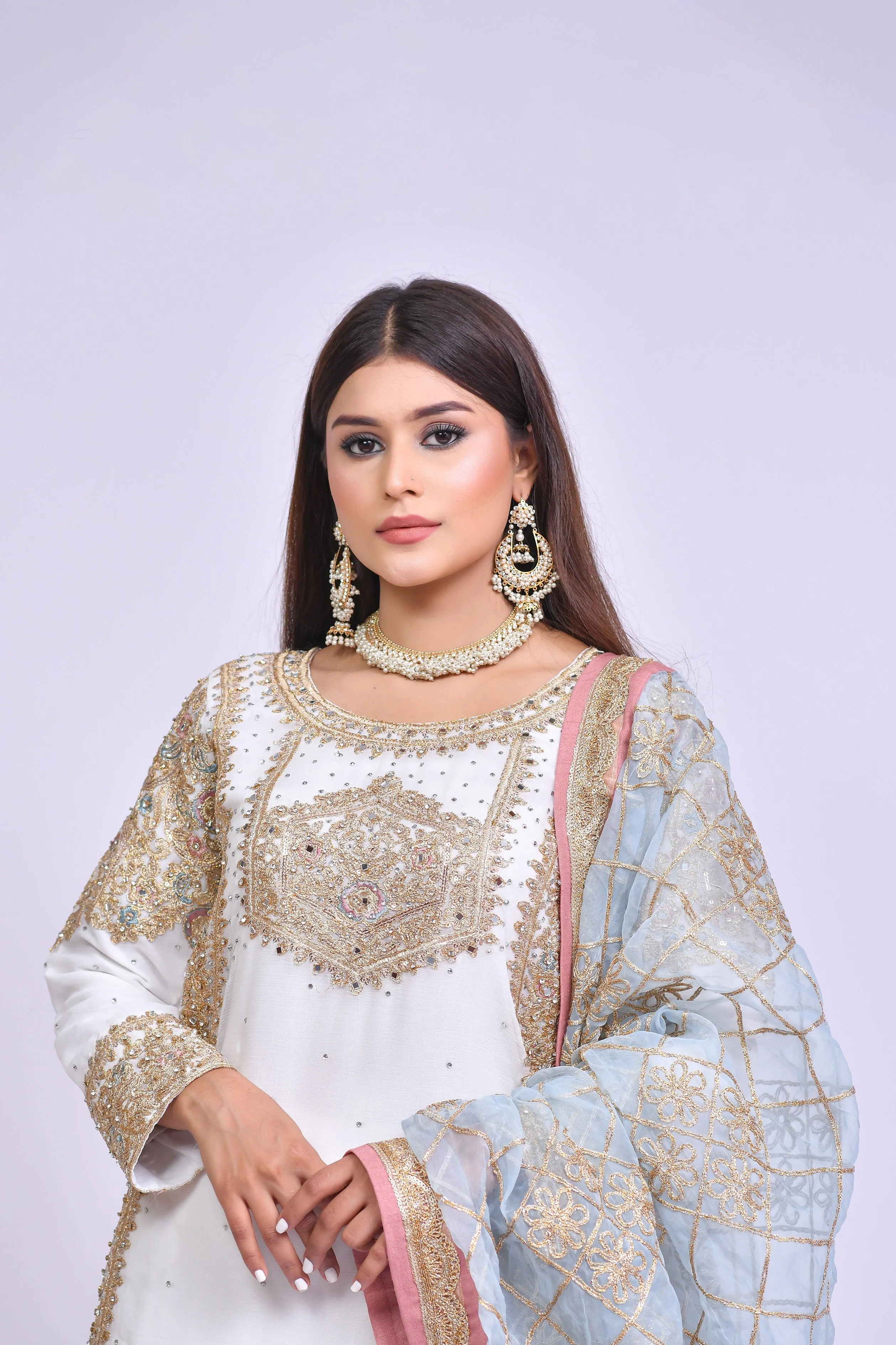 White Gharara Kameez Pakistani Eid Dress in Chiffon