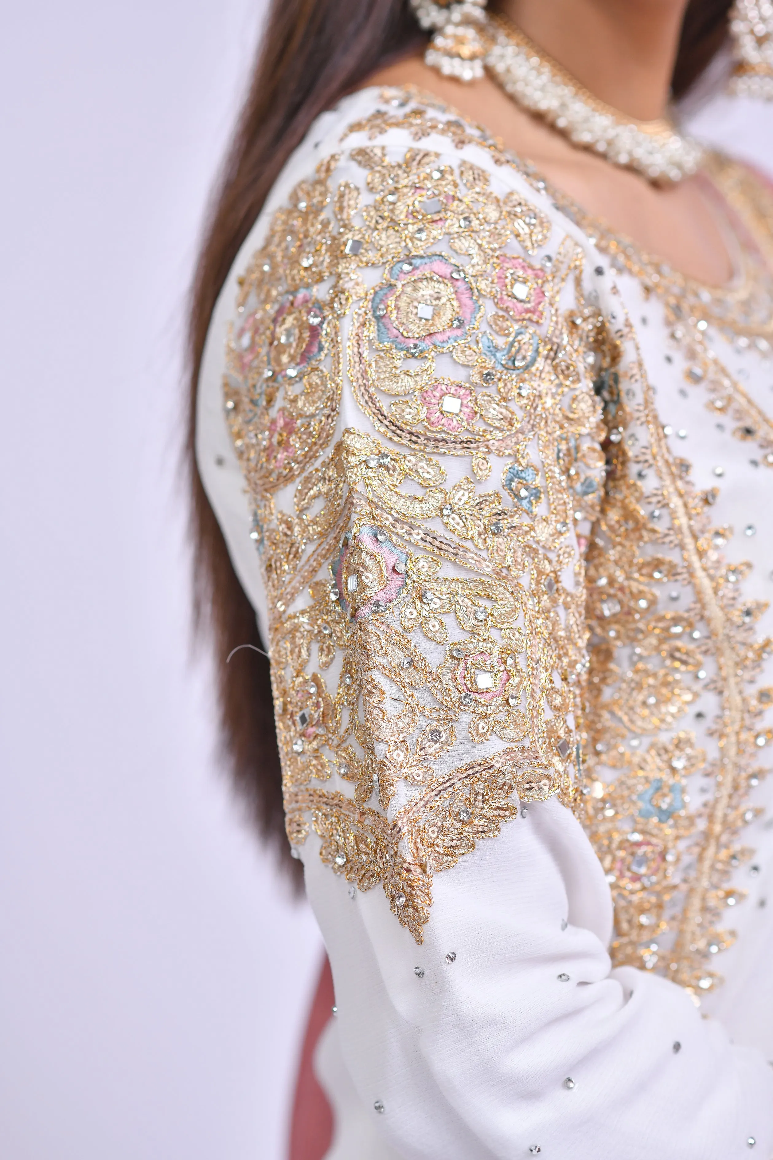 White Gharara Kameez Pakistani Eid Dress in Chiffon