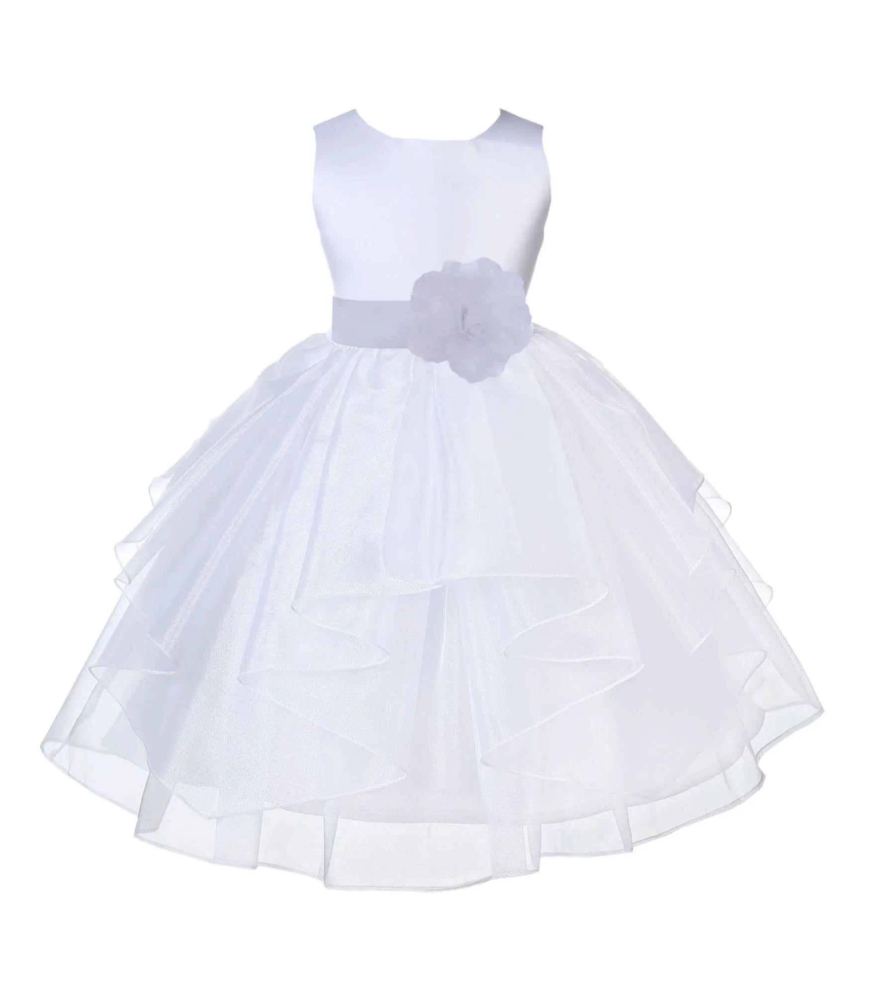 White Shimmering Organza Flower Girl Dress Wedding Junior Bridesmaid Pageant Special Events 4613S(1)