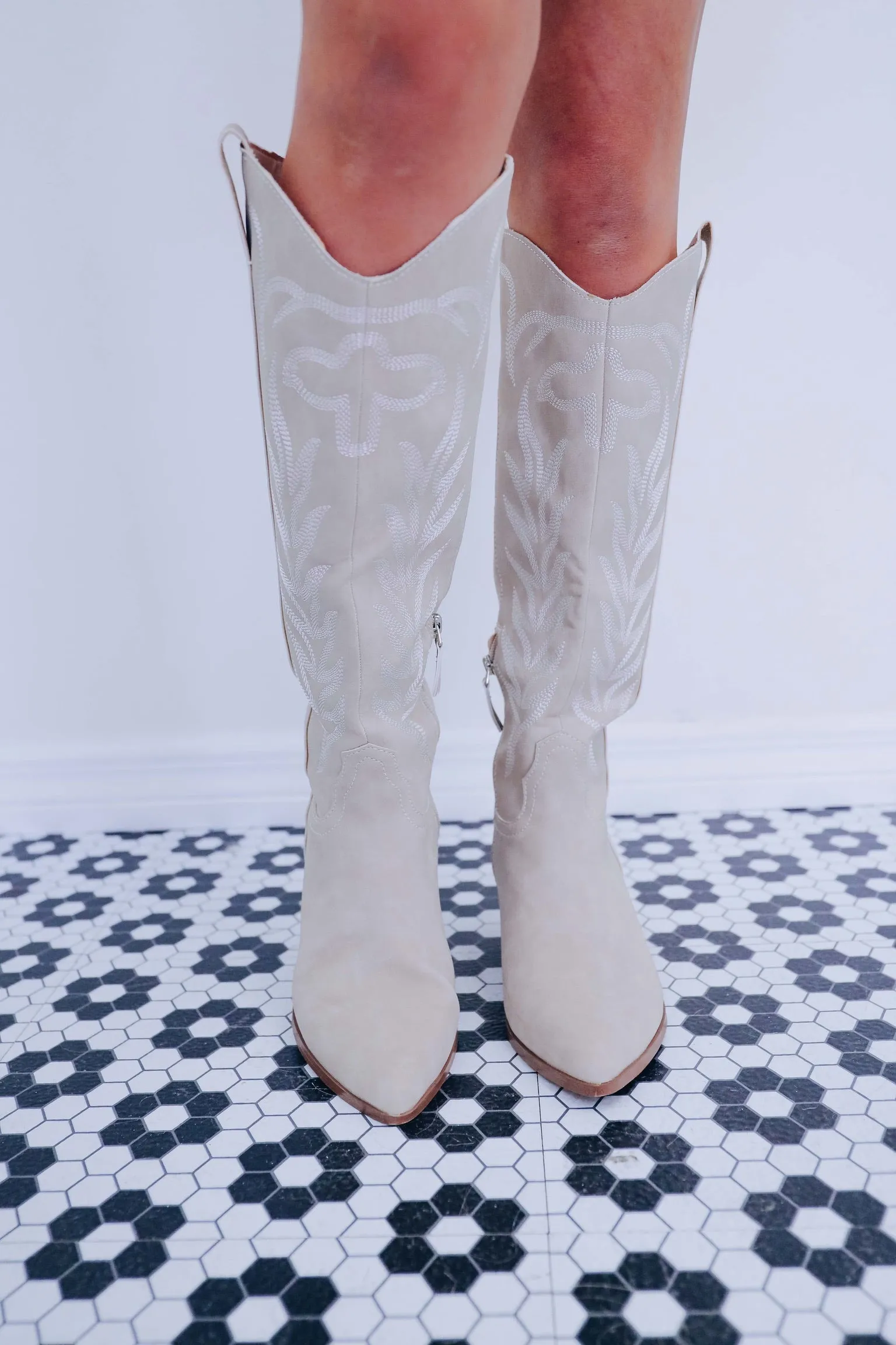 Willows Western Knee High Boots- Taupe
