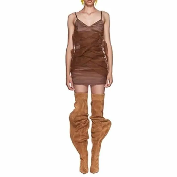 Woman Over The Knee Boots Pointed Toe High Heels Motorcycle Boots
