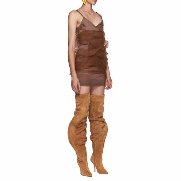 Woman Over The Knee Boots Pointed Toe High Heels Motorcycle Boots