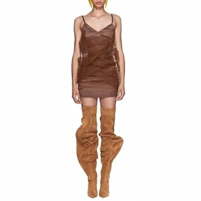 Woman Over The Knee Boots Pointed Toe High Heels Motorcycle Boots