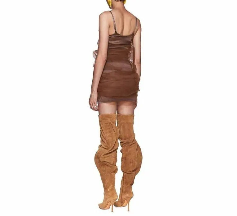 Woman Over The Knee Boots Pointed Toe High Heels Motorcycle Boots
