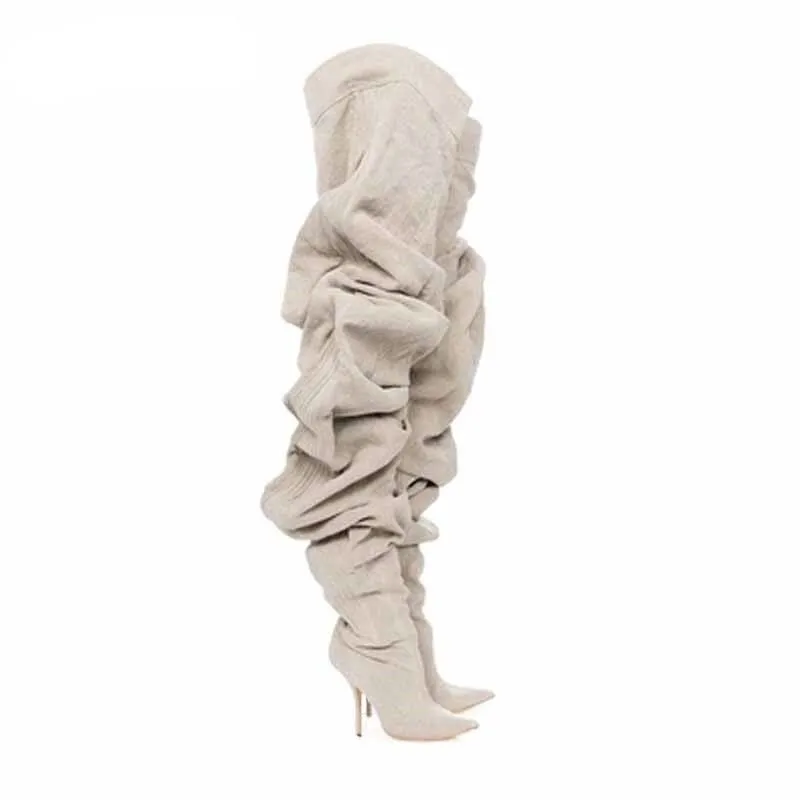 Woman Over The Knee Boots Pointed Toe High Heels Motorcycle Boots
