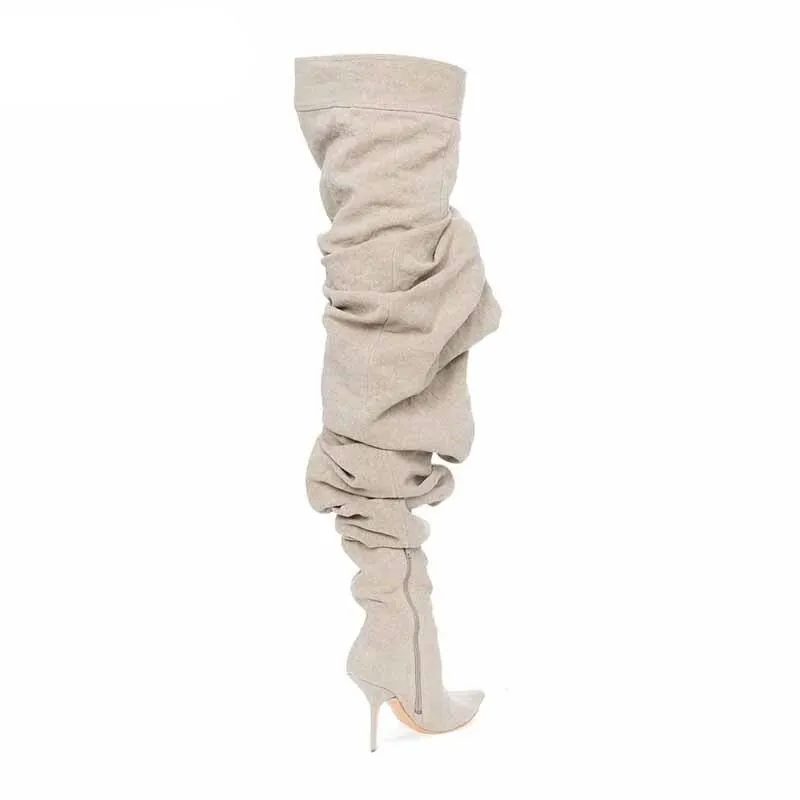Woman Over The Knee Boots Pointed Toe High Heels Motorcycle Boots
