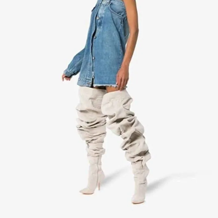 Woman Over The Knee Boots Pointed Toe High Heels Motorcycle Boots