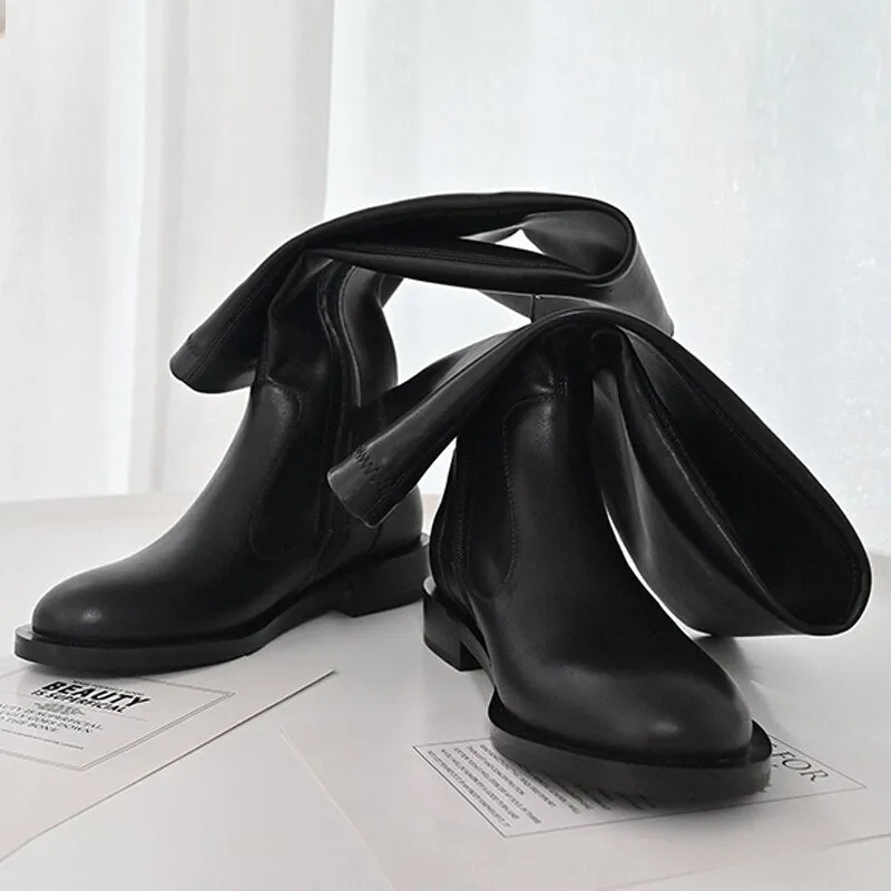 Women Over-the-knee boots natural leather cowhide upper elastic boots