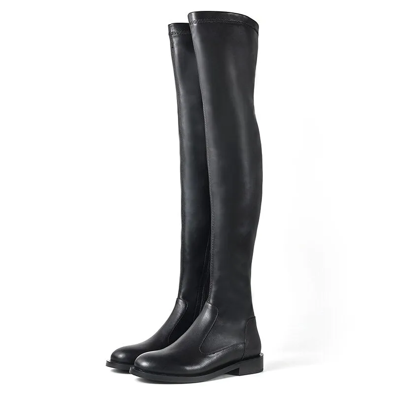 Women Over-the-knee boots natural leather cowhide upper elastic boots