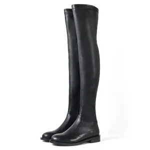 Women Over-the-knee boots natural leather cowhide upper elastic boots