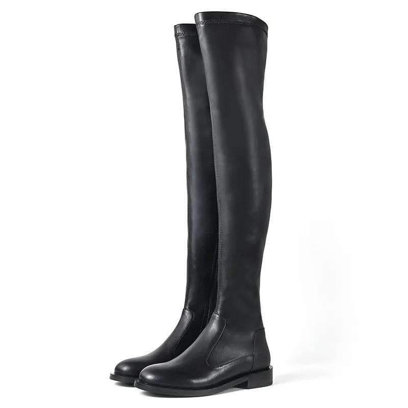 Women Over-the-knee boots natural leather cowhide upper elastic boots