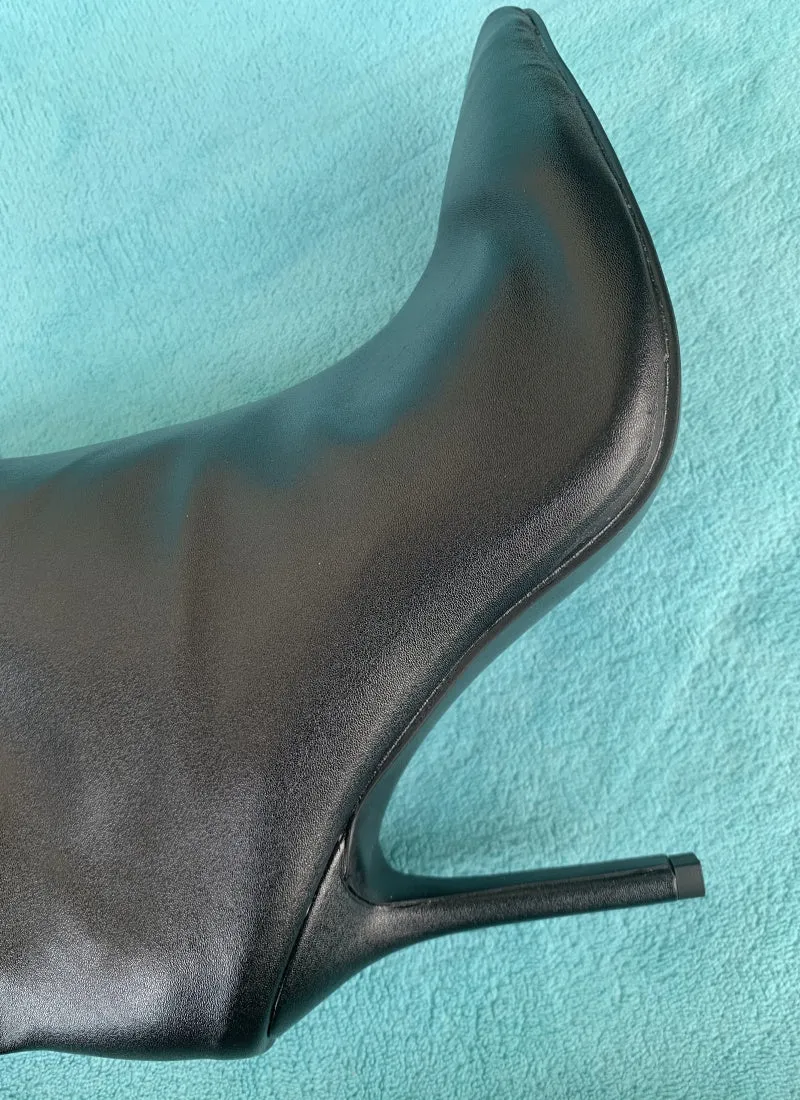 Women Wide Calf Slouchy Thigh High Boots Pointed Toe High Heel Shoes