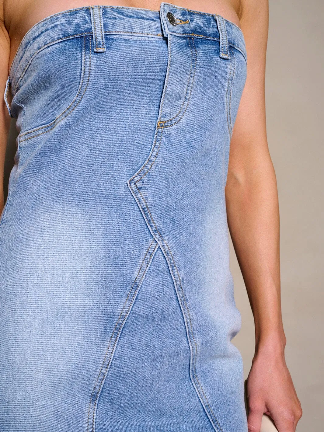 WOMEN'S SLEEVELESS BODYCON DENIM TUBE MINI DRESS
