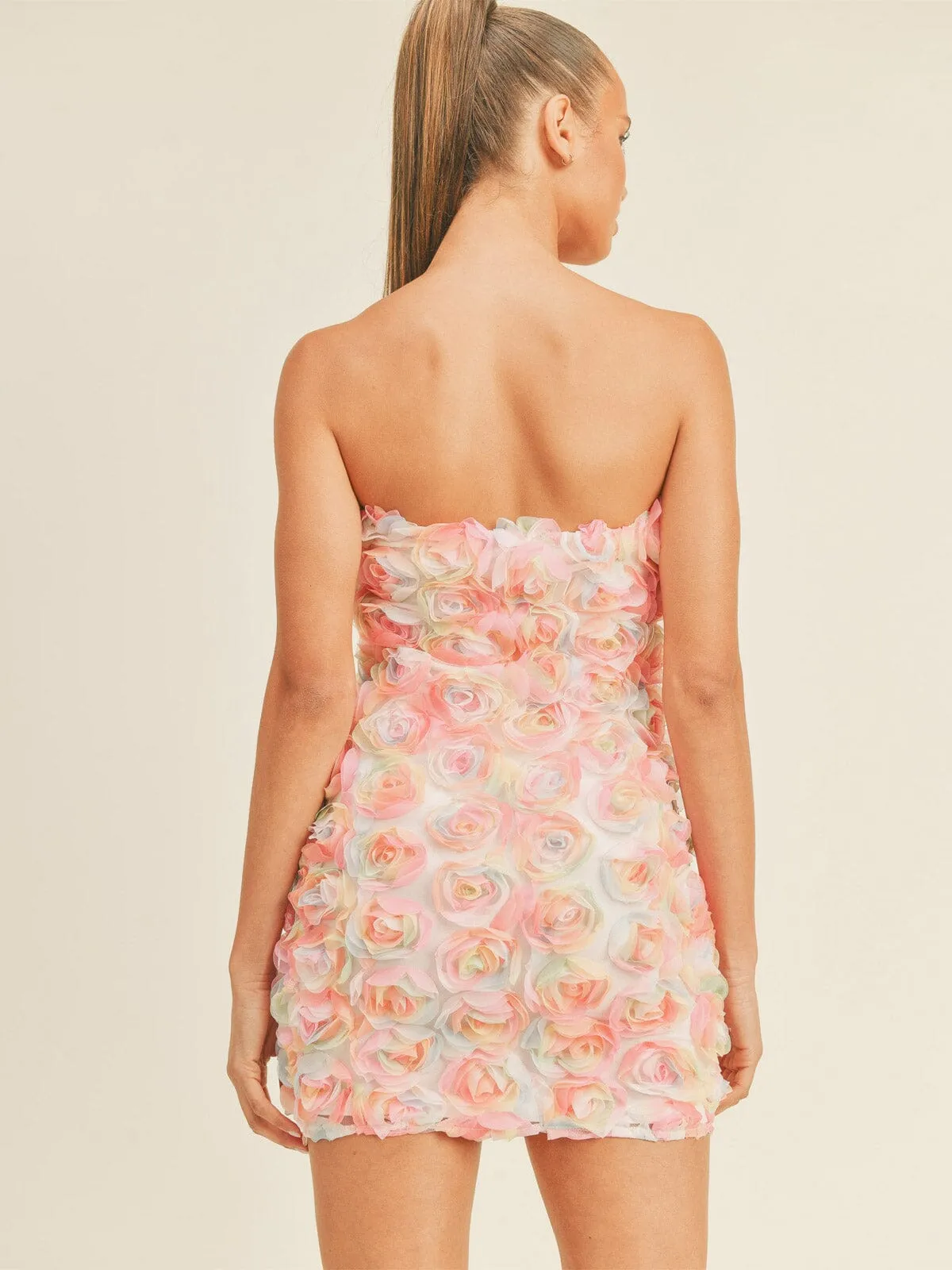 WOMEN'S SLEEVELESS FLOWERS DETAILED TUBE MINI DRESS