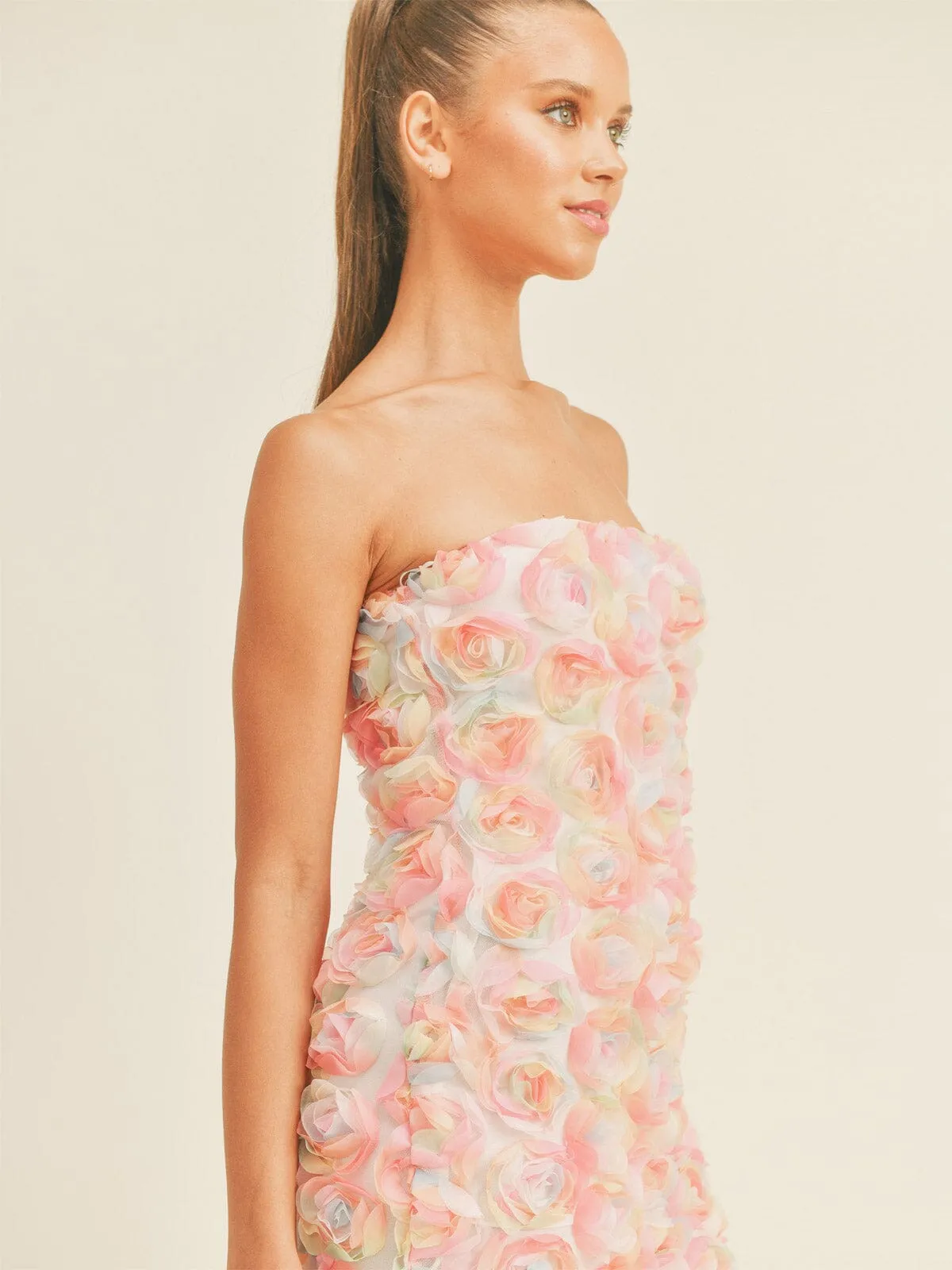 WOMEN'S SLEEVELESS FLOWERS DETAILED TUBE MINI DRESS