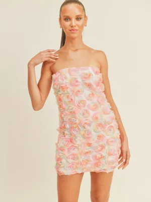 WOMEN'S SLEEVELESS FLOWERS DETAILED TUBE MINI DRESS
