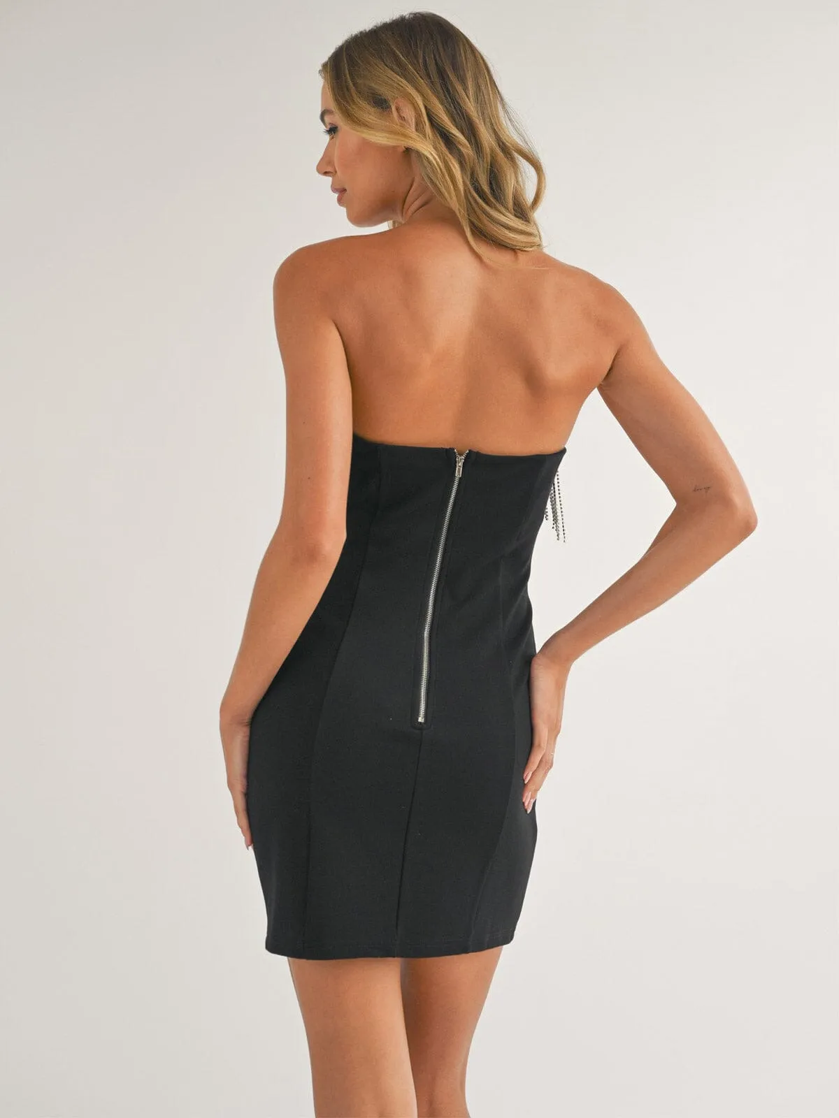 WOMEN'S SLEEVELESS RHIMESTONES FRINGE TUBE MINI DRESS