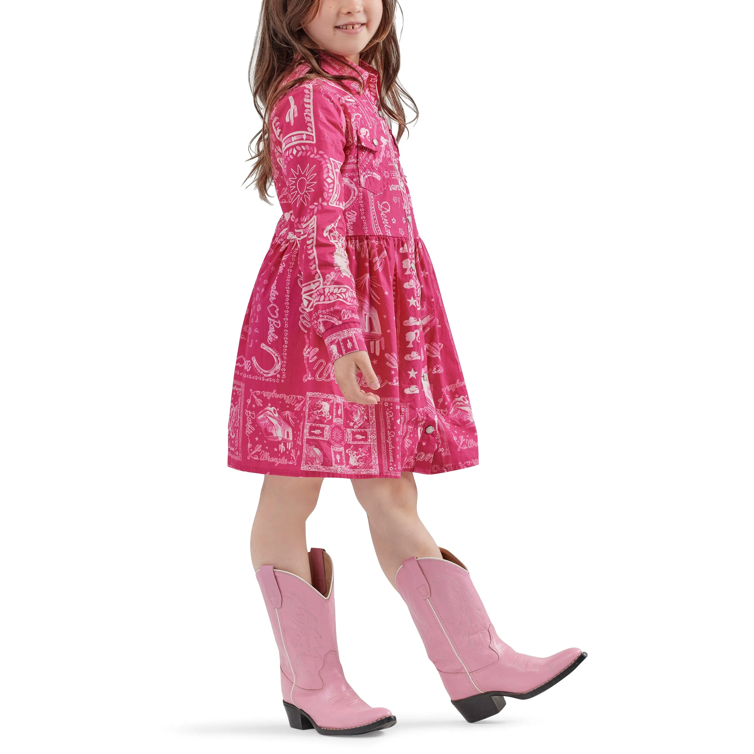 Wrangler Girl's Barbie Bandana Western Snap Shirt Dress