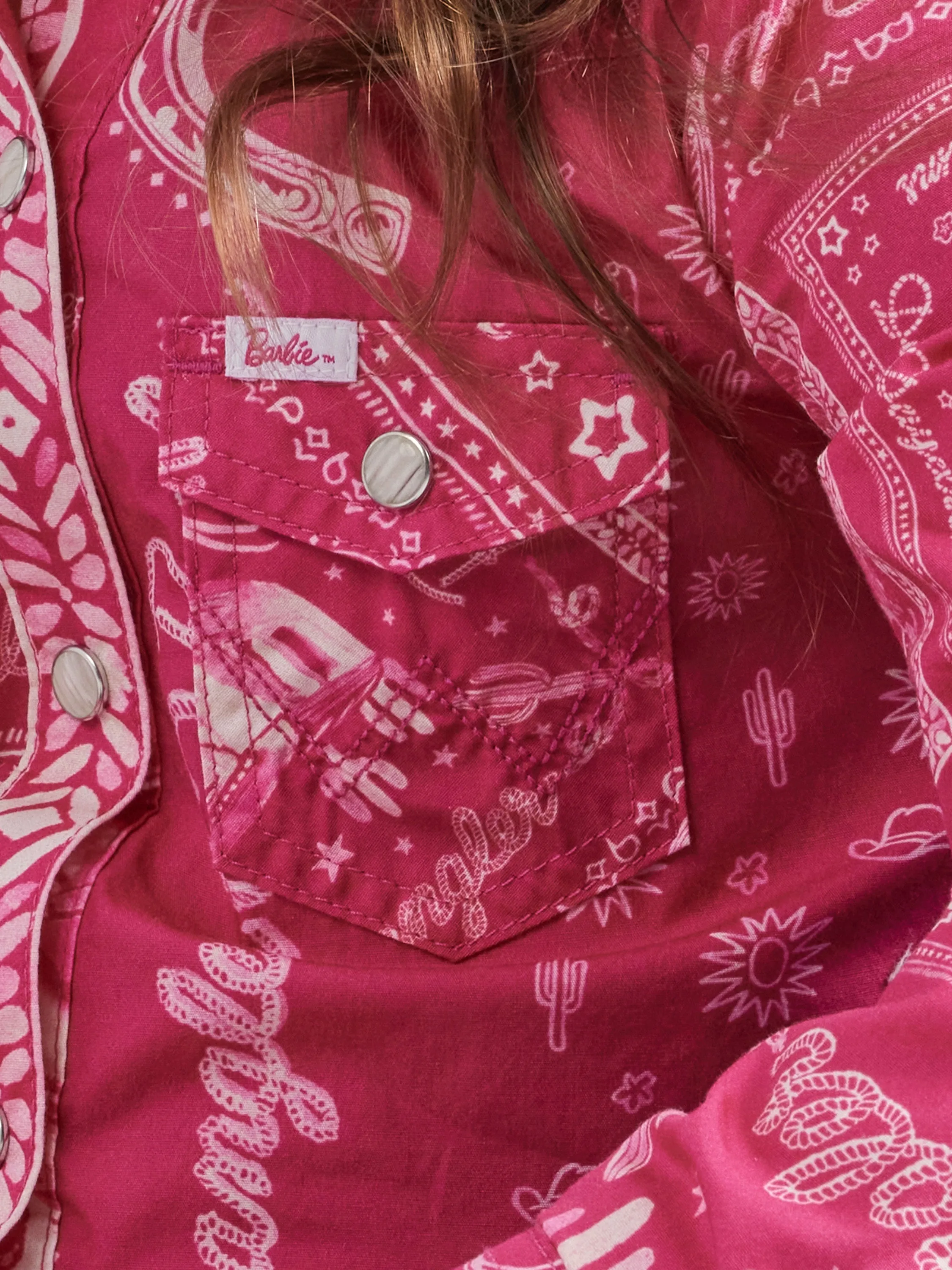 Wrangler Girl's Barbie Bandana Western Snap Shirt Dress