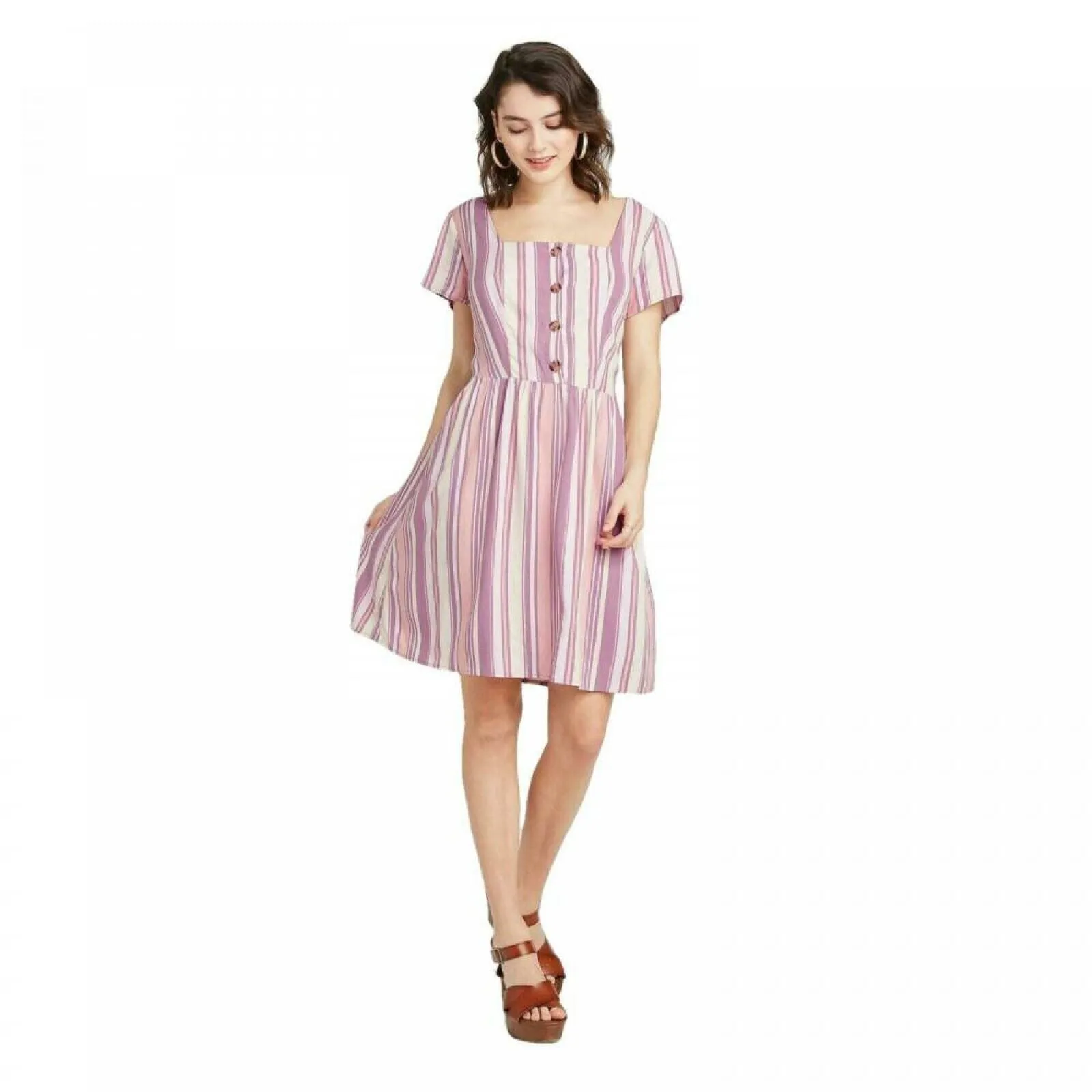 Xhilaration Women's Striped Short Sleeve Button-Front Mini Dress