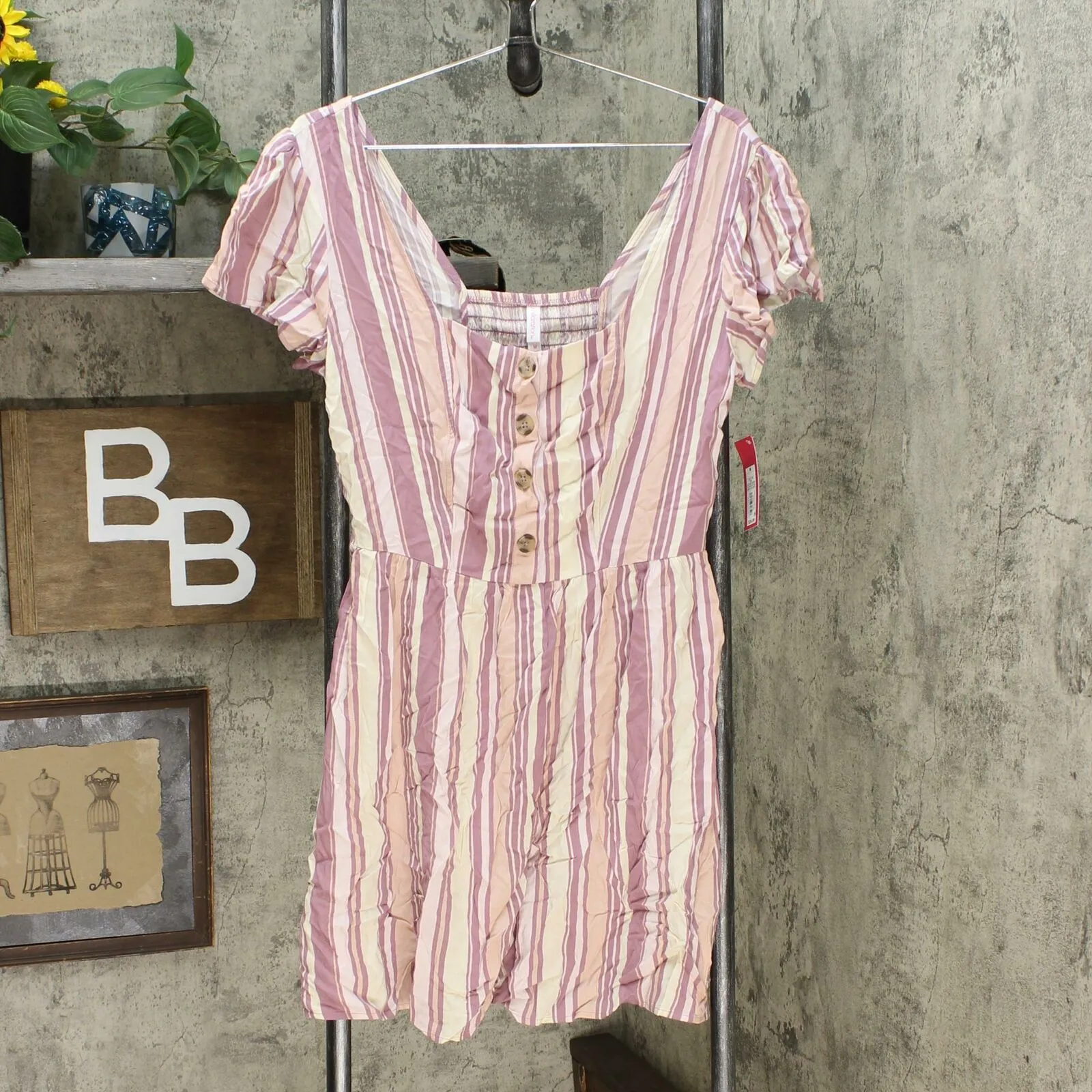 Xhilaration Women's Striped Short Sleeve Button-Front Mini Dress