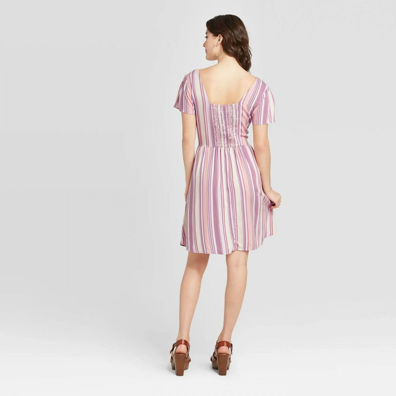 Xhilaration Women's Striped Short Sleeve Button-Front Mini Dress