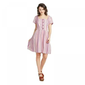 Xhilaration Women's Striped Short Sleeve Button-Front Mini Dress